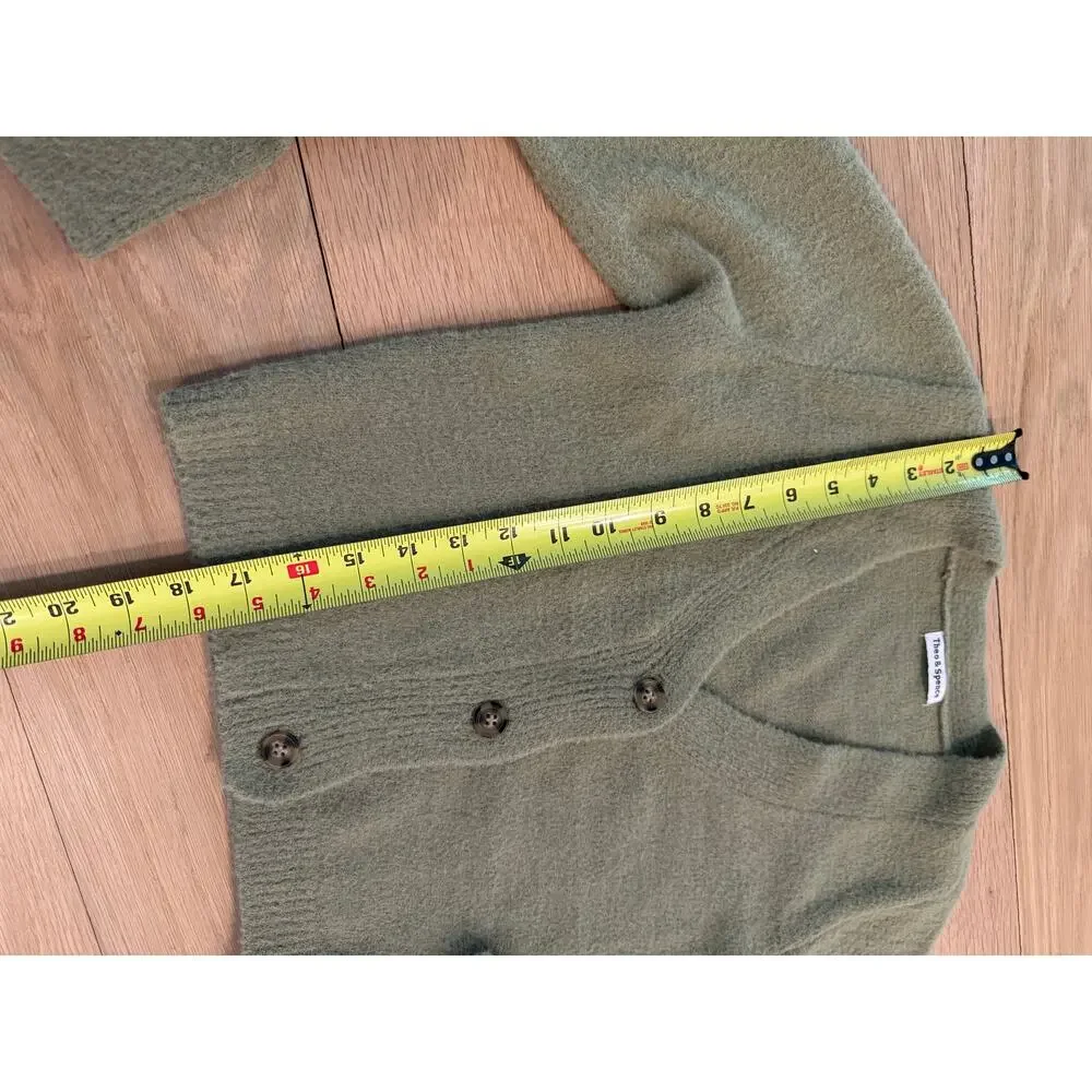 Theo & Spence Olive Green Knit Button Long Sleeve Cropped Cardigan Sweater Top S - Picture 5 of 5